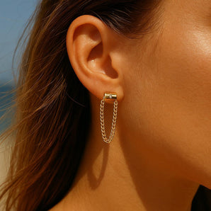 Malibu Sunday Noah Chain Drop Stud Earrings - 18K Gold Plated Sterling Silver - for Women - Elegant Gold for Everyday Wear - Hypoallergenic Stud Earrings - Timeless Gift