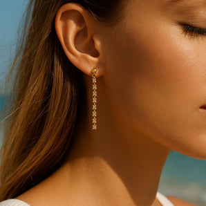 18k Gold Dangle Earrings for Women - Gold Plated Brass Diamond Earrings Layered Dangling with Tassels for Women Hypoallergenic Non Tarnish