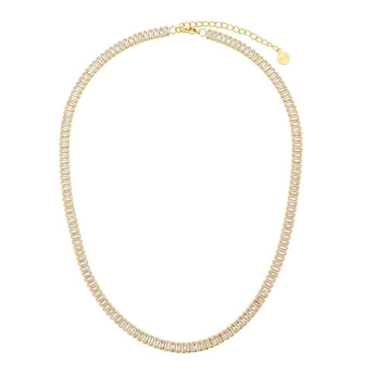 Sloan Baguette Necklace - Tennis Necklace for Women, 18k Gold Plated Cubic Zirconia Baguette Tennis Chain Cuban Choker Necklace Dainty Jewelry Gifts