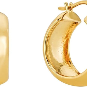 18K Gold Chubby Hoop - Lightweight Thick Hoops, Chunky High Shine Bold Statement Earrings for Women, Gift for her