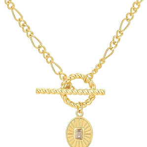 Malibu Sunday Gold Toggle Necklace with Sundial Pendant – 18K Gold Plated Chain Necklace for Women, Dainty & Hypoallergenic, Tarnish-Resistant Jewelry