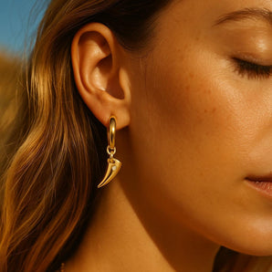 Shark Tooth Huggie Earrings – 18K Gold Plated Hoop Earrings with Ocean-Inspired Pendant & Cubic Zirconia – Lightweight Hypoallergenic Jewelry for Women by Malibu Sunday