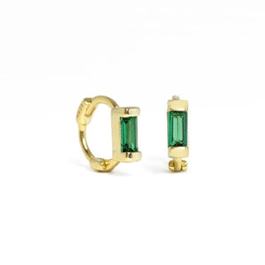 Mini Hoop Earrings – 18K Gold Plated Brass with Emerald Zircon for Women