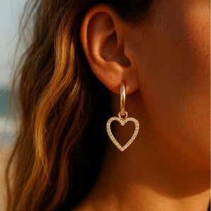 Heart Huggie Hoop Earrings – 18K Gold Plated Dainty Hoops with Zircon Stones for Women – Gold Heart Dangle Earrings by Malibu Sunday