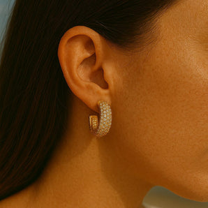 18K Gold Sparkly Hoop Earrings for Women – Gold Plated Brass Hoops with Zircon Stones – Hypoallergenic, Non-Tarnish, Lightweight Statement Jewelry by Malibu Sunday