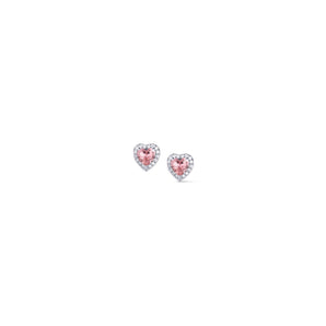 Malibu Sunday Pink Heart Earrings with CZ Diamond Pave, White Gold