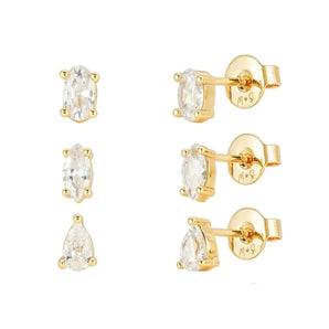 18k Diamond Zircon Stud Earring Set of 3-18k Gold Plated, Minimalist, Stacking Earrings, Zircon, Stud Earrings Set for Women Hypoallergenic Premium Cubic Zirconia Studs