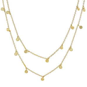 Malibu Sunday Double Layer Gold Necklace – 18K Gold Plated Adjustable Chain with Hammered Disc Details – Dainty, Tarnish-Resistant Jewelry for Layering & Gifts