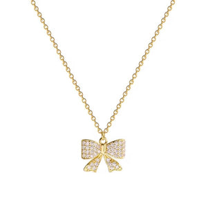 Malibu Sunday Bow and Ribbon Necklace | Cute Gold Bow Necklace for Women + Feminine Charm | Dainty Jewelry Gift | Bow & Ribbon Pendant Necklace