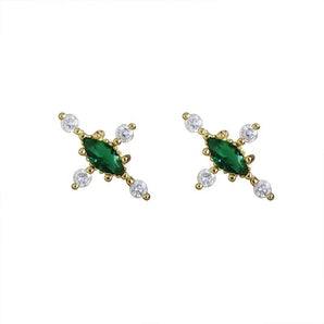 Malibu Sunday Berkeley Earrings for Women – 18K Gold Plated Sterling Silver Studs with Emerald Cubic Zirconia – Hypoallergenic, Tarnish-Free & Elegant Jewelry for Everyday & Special Occasions