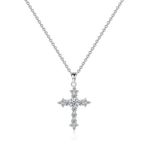 Pointed Crucifex Pendant Necklace – White Gold Plated with Pave White Cubic Zirconia, Dainty Cross Necklace