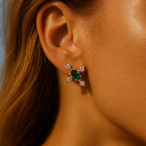 18K Gold Plated Emerald Stud Earrings for Women – Dainty Cross Earrings with Green and White Zircon – Hypoallergenic, Tarnish-Free Everyday Jewelry Gift by Malibu Sunday
