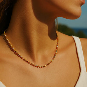 Malibu Sunday Jaded Mini Beaded Necklace – 18K Gold Plated Dainty Bead Chain for Women, Lightweight Layering Jewelry