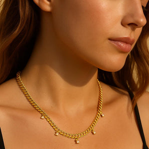 Malibu Sunday 18K Gold Necklace – Adjustable Curb Chain with Cubic Zirconia Pendant – Tarnish-Free Jewelry for Women, Ideal for Layering & Special Occasions