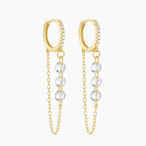 Gold Tassel Chain Small Hoop Dangle Earring - 18k Gold Plated Hoops Earrings, Zircon, Sterling Silver, Hoops Earrings for Women Non Tarnish Hypoallergenic