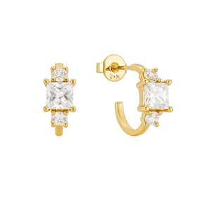18k Gold Sparkly Hoop Earrings - Gold Plated Hoops Earrings, Zircon, Sterling Silver Cubic Zirconia, Diamond Earrings for Women Non Tarnish Hypoallergenic Jewelry Gift for Her