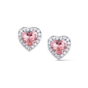 Pink Heart Stud Earrings – White Gold Plated with CZ Diamond Pave by Malibu Sunday