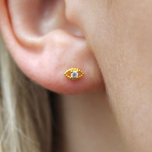 Greyson Diamond Evil Eye Stud Earrings - 18K Gold Plated Studs with White Zircon, Minimalist Stud Earrings, Dainty Jewelry for Women, Greyson Evil Eye by Malibu