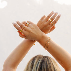 Malibu Sunday Amber Signet Ring 18K Gold - Gold-Plated Ring with Baguette Zircon & North Star Detail, Tarnish-Free Gold Ring - Ideal Chunky Ring for Stacking & Layering, Versatile