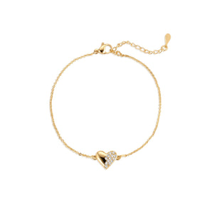 Dainty Heart Bracelet – 18K Gold Plated with CZ Accents & Lobster Clasp, Adjustable