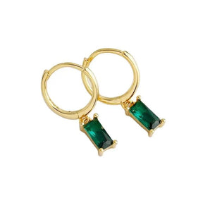 18K Gold Plated Emerald Huggie Earrings for Women – Dainty Hoop Earrings with Green Baguette Zircon Dangle – Hypoallergenic, Non-Tarnish Jewelry Gift