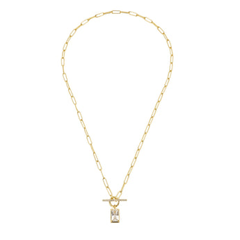 Hayden Diamond Toggle Necklace with Paperclip Chain - 18K Gold Necklace Diamond Pendant