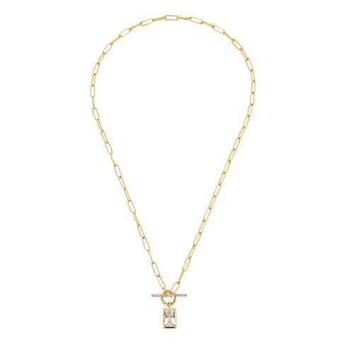 Hayden Diamond Toggle Necklace with Paperclip Chain - 18K Gold Necklace Diamond Pendant