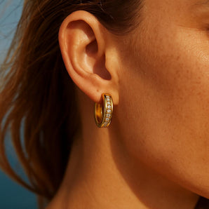Malibu Sunday Minimalist Gold Hoop Earrings, Pave CZ Diamond, Lightweight Fashion Jewelry for Women