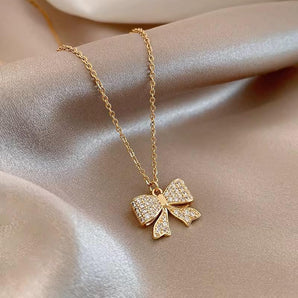 Malibu Sunday Bow and Ribbon Necklace | Cute Gold Bow Necklace for Women + Feminine Charm | Dainty Jewelry Gift | Bow & Ribbon Pendant Necklace