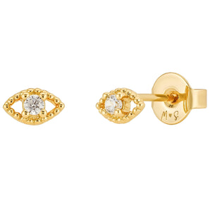 Greyson Diamond Evil Eye Stud Earrings - 18K Gold Plated Studs with White Zircon, Minimalist Stud Earrings, Dainty Jewelry for Women, Greyson Evil Eye by Malibu