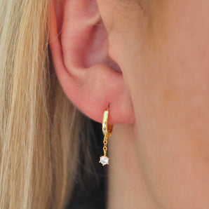 Malibu Sunday Gold Hoop Earrings - 18K Gold Earrings for Women with Cubic Zirconia Drop Charm Adding Sparkle - Gold Hoop Earrings Feature a Secure Huggie Clasp and Sterling Silver Design