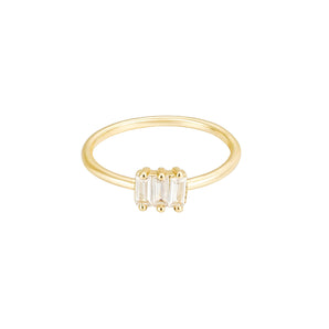 Malibu Sunday Gold Ring for Women – 18K Gold Plated Brass with Triple Baguette Cubic Zirconia – Tarnish-Free Jewelry, Ideal for Everyday Wear & Gifts