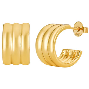 Carmen Triple Chunky Gold Hoop Earrings – 18k Gold Plated Triple Hoop Earrings, Hypoallergenic Trendy Jewelry Huggie Earrings for Women, Carmen Triple Chubby Earrings by Malibu Sunday