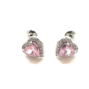 Malibu Sunday Pink Heart Earrings with CZ Diamond Pave, White Gold