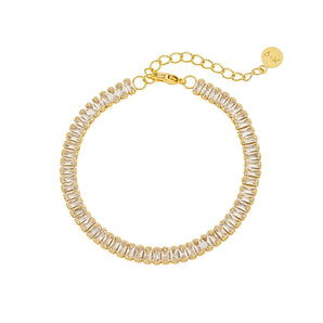 18k Tennis Bracelet Baguette - Gold Plated, Zircon, Tennis Bracelet, Stacking Bracelet, Diamond Baguette Bracelet, Dainty Chain Simple Jewelry Cute Handmade Minimalist for Her