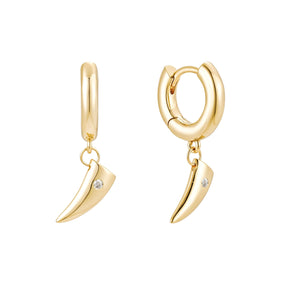 Shark Tooth Huggie Earrings - 18k Gold Plated Huggie Hoop Earrings with Shark Tooth Pendant and Cubic Zirconia, Minimalist Drop Hoops for Women, Hypoallergenic Jewelry Gift for Her