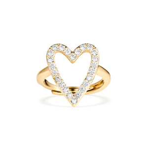 Adjustable Heart Ring – 18K White Gold Plated CZ Pave Band