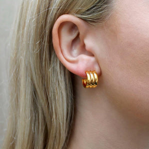 Carmen Triple Chunky Gold Hoop Earrings – 18k Gold Plated Triple Hoop Earrings, Hypoallergenic Trendy Jewelry Huggie Earrings for Women, Carmen Triple Chubby Earrings by Malibu Sunday