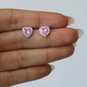 Malibu Sunday Pink Heart Earrings with CZ Diamond Pave, White Gold