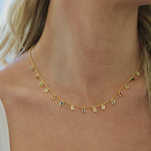 Malibu Sunday Multi-Colored Zircon Pendant Necklace – 18K Gold Dainty Chain