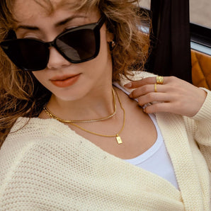 Malibu Sunday 18K Gold Plated Kennedy Necklace - Rectangular Star Pendant, Celestial Charm Necklace with White Zircon Stone, Minimalist Jewelry for Women, Elegant Gold Pendant Necklace Gift for Her