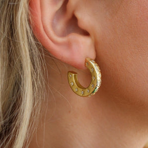 Malibu Chunky Gold Hoops - 18K Gold Plated Earrings With Celestial Moon and Star Details