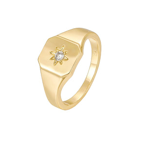 Malibu Sunday Amber North Star Signet Ring – 18k Gold Plated