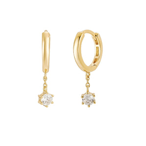 Malibu Sunday Gold Hoop Earrings - 18K Gold Earrings for Women with Cubic Zirconia Drop Charm Adding Sparkle - Gold Hoop Earrings Feature a Secure Huggie Clasp and Sterling Silver Design