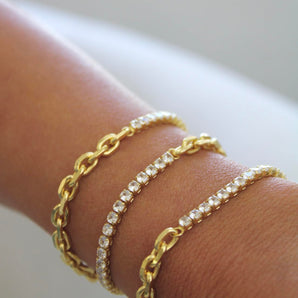 18k Gold Tennis Bracelet Paperclip Chain - Gold Plated, Zircon, Sterling Silver, Tennis Bracelet, Stacking Bracelet, Paperclip Bracelet, Adjustable, Jewelry Gift for Her Non Tarnish Hypoallergenic