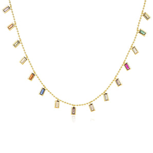 Malibu Sunday Multi-Colored Zircon Pendant Necklace – 18K Gold Dainty Chain