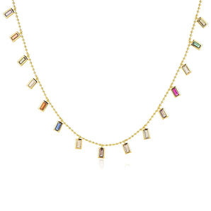 Malibu Sunday Rainbow Zircon Necklace – 18K Gold Plated Dainty Pendant on Adjustable Cable Chain – Tarnish-Resistant, Hypoallergenic Jewelry for Layering & Gifts