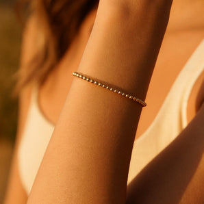 Malibu Sunday Beaded Gold Bracelet Set – 18K Gold Plated Adjustable 2mm Bracelets for Women – Dainty Stackable Jewelry, Hypoallergenic, Tarnish-Resistant, Elegant Gift for Her