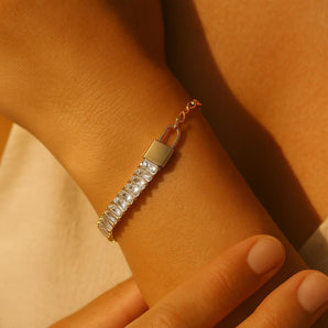 Malibu Sunday Diamond Lock Bracelet, 18k Gold Plated