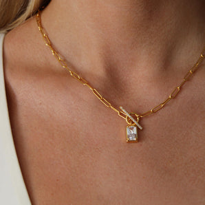 Hayden Toggle Necklace – 18K Gold Plated Rectangle Pendant with Zircon